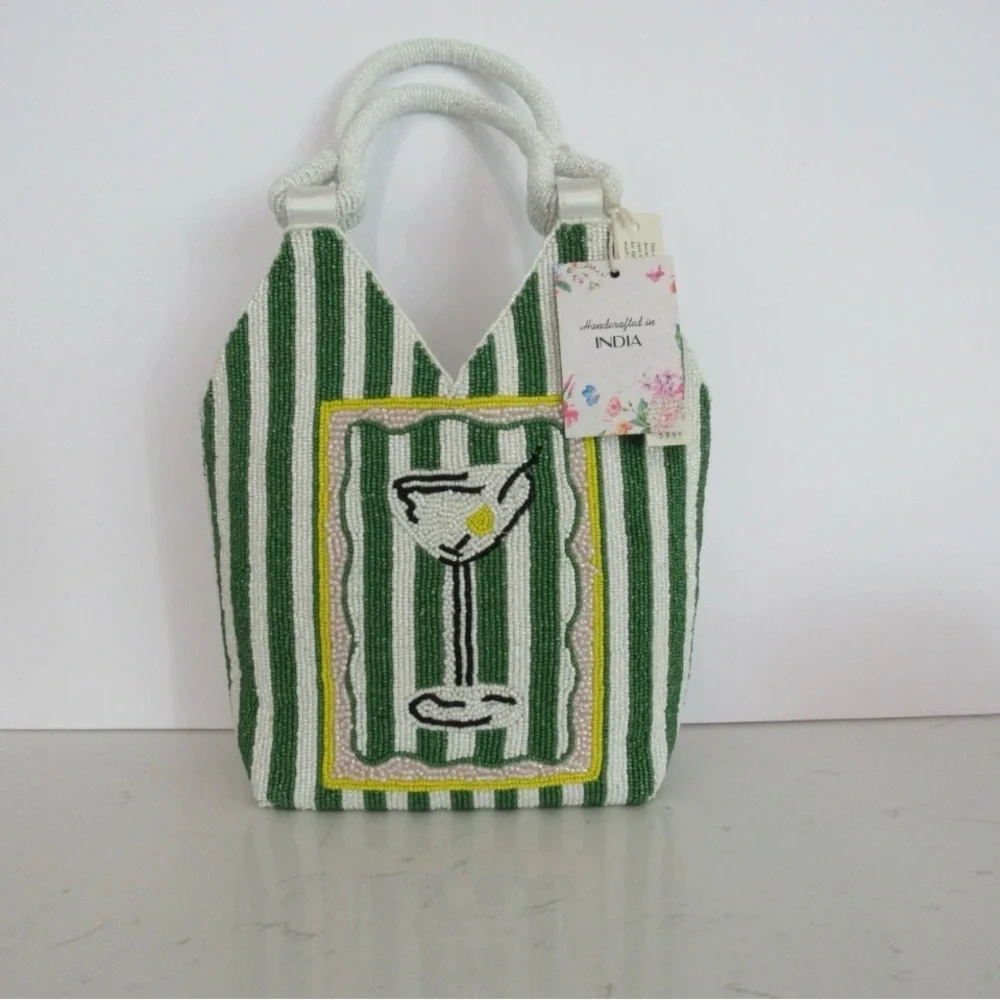 NWT Handcrafted in India Martini Tote with Matching Anthropology Earrings Bundle